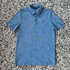 Travis Mathew Golf Polo Shirt Light Blue Stripe Pima Cotton Blend Men’s Medium